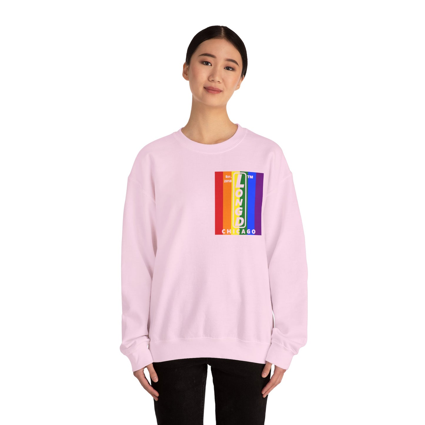 LongD negative flag single-breasted front-back Chicago upright logo crewneck sweatshirt (Pride colors)