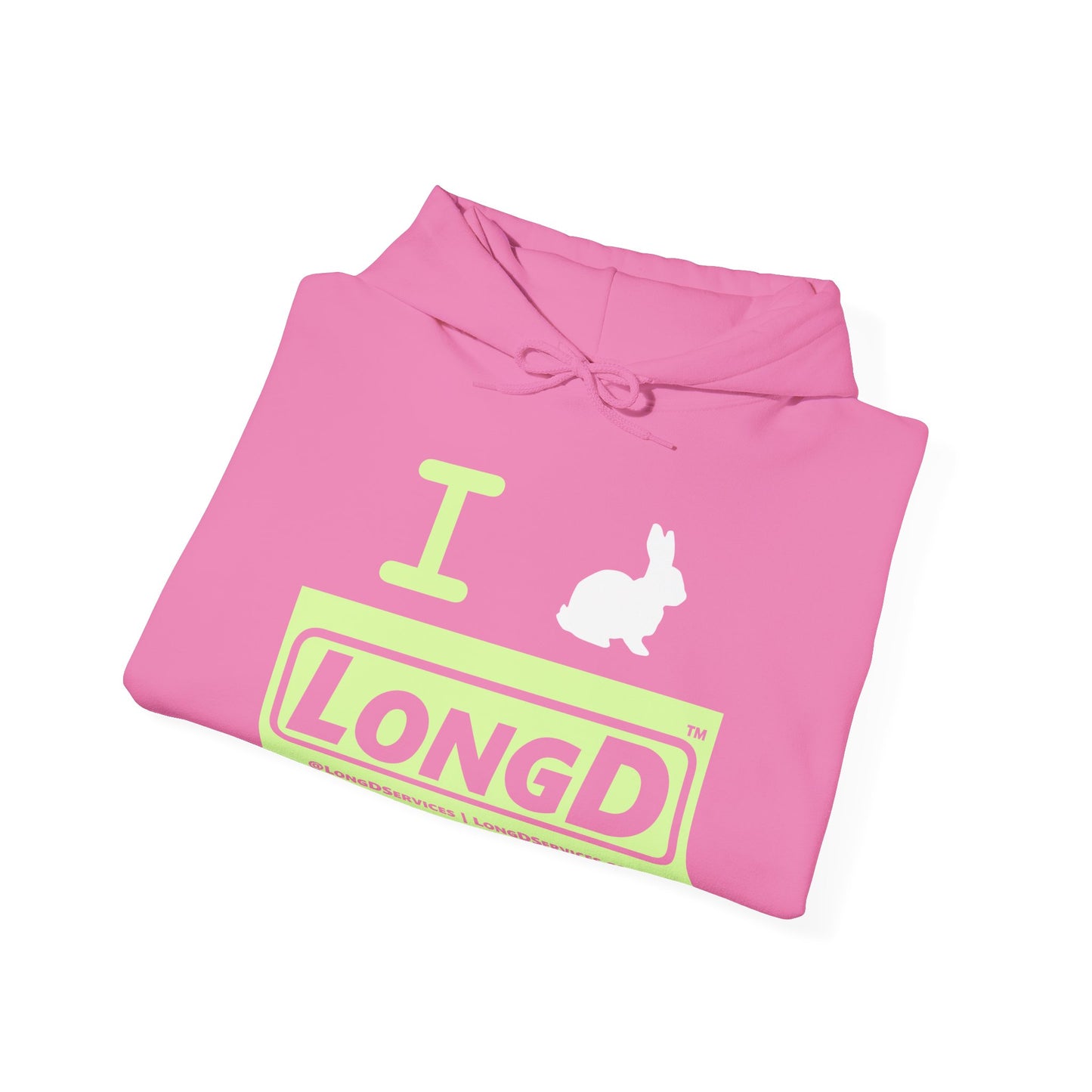 I Bunny LongD® Logo Hoodie Pastel green negative text (White Easter Bunny)