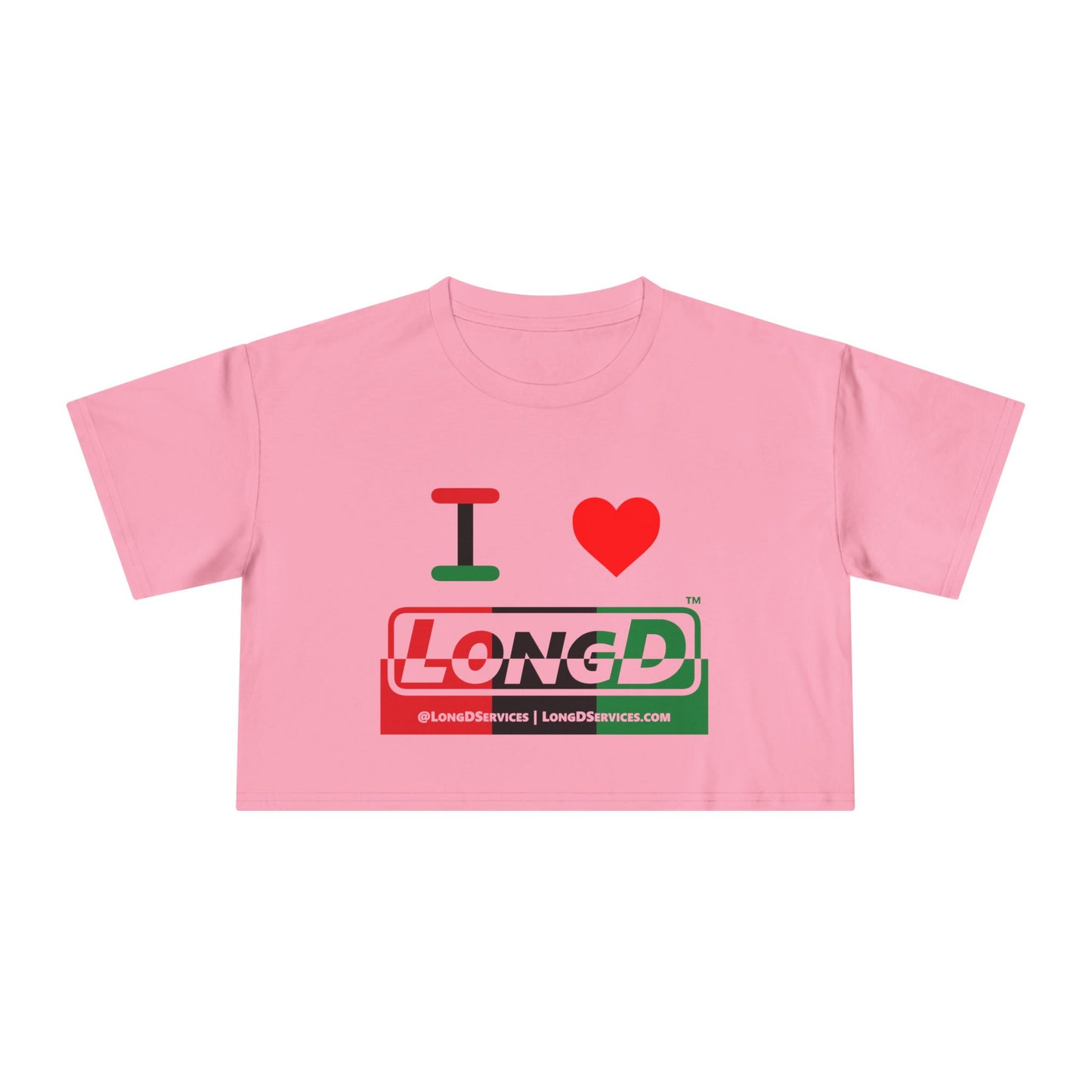 I Luv LongD Logo Women's Crop Tee (Juneteenth positive top negative bottom thirds logo)