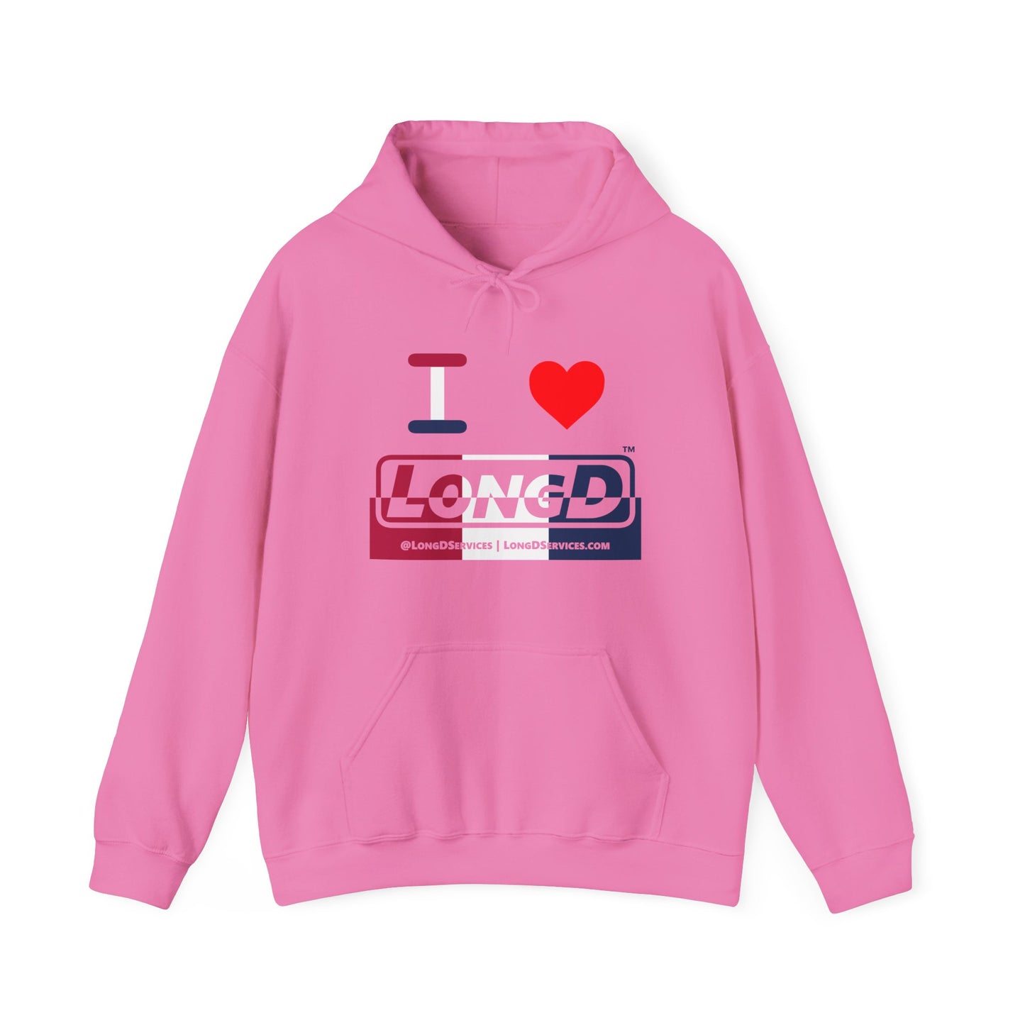 I Luv LongD® Logo Hoodie red, white and blue positive top negative bottom thirds