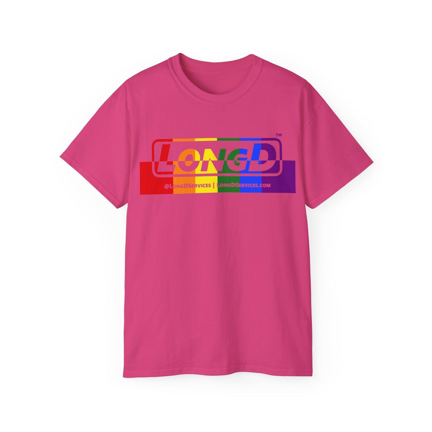 LongD® Logo Cotton Tee Pride rainbow positive top negative bottom text