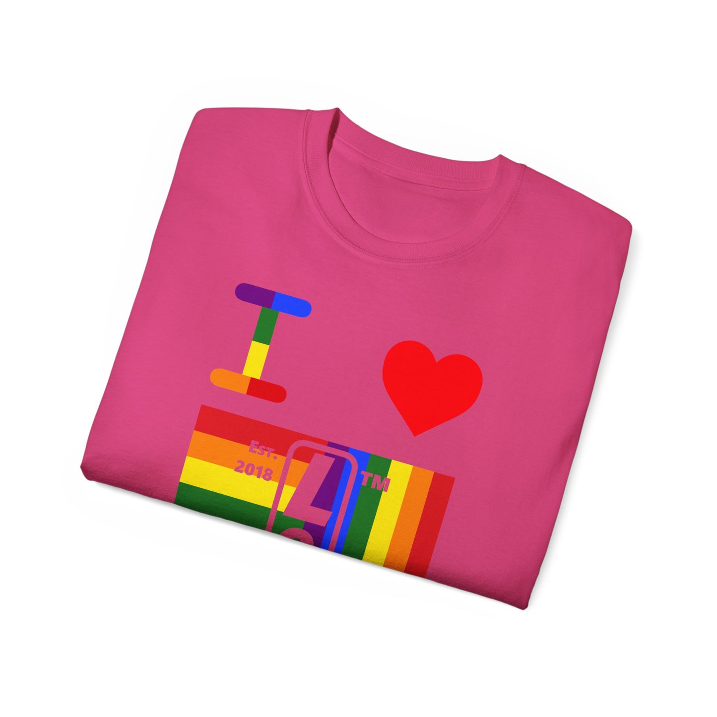 I Luv LongD Cotton Tee negative windmill Hyde Park upright logo (Pride colors)