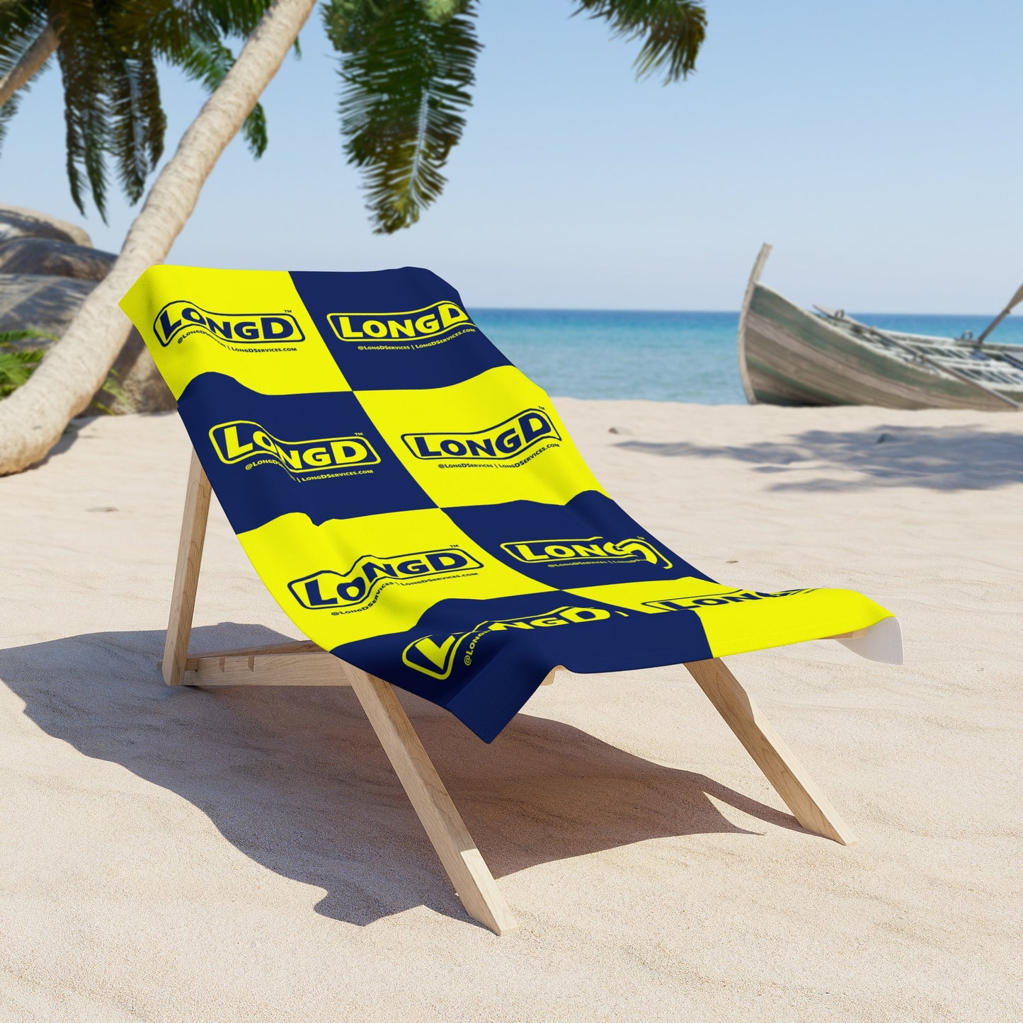 LongD Parallel Mixed Grid Logo Beach Towel