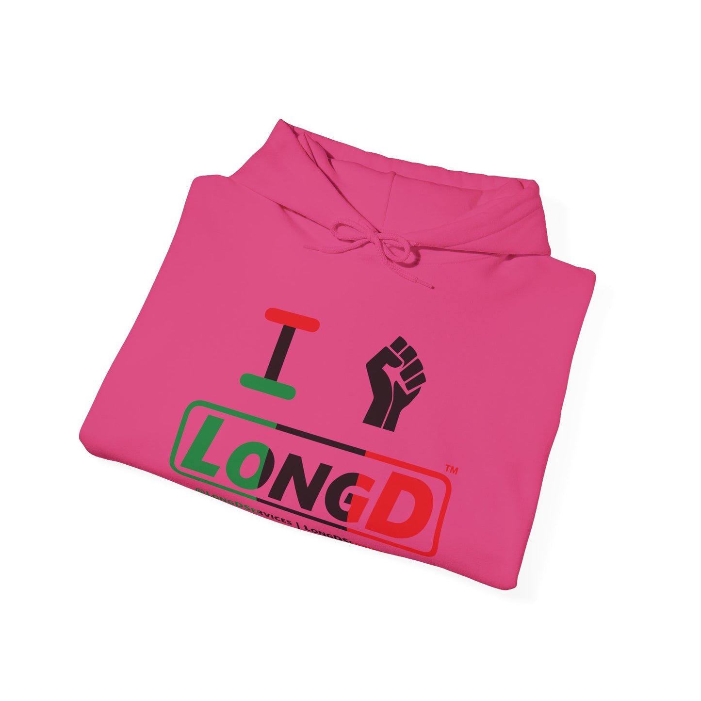 I Fist LongD® Logo Hoodie with Juneteenth black fist positive thirds text