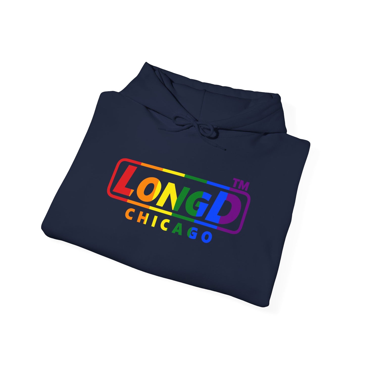 LongD® positive vertical striped Chicago logo hoodie (Pride colors)