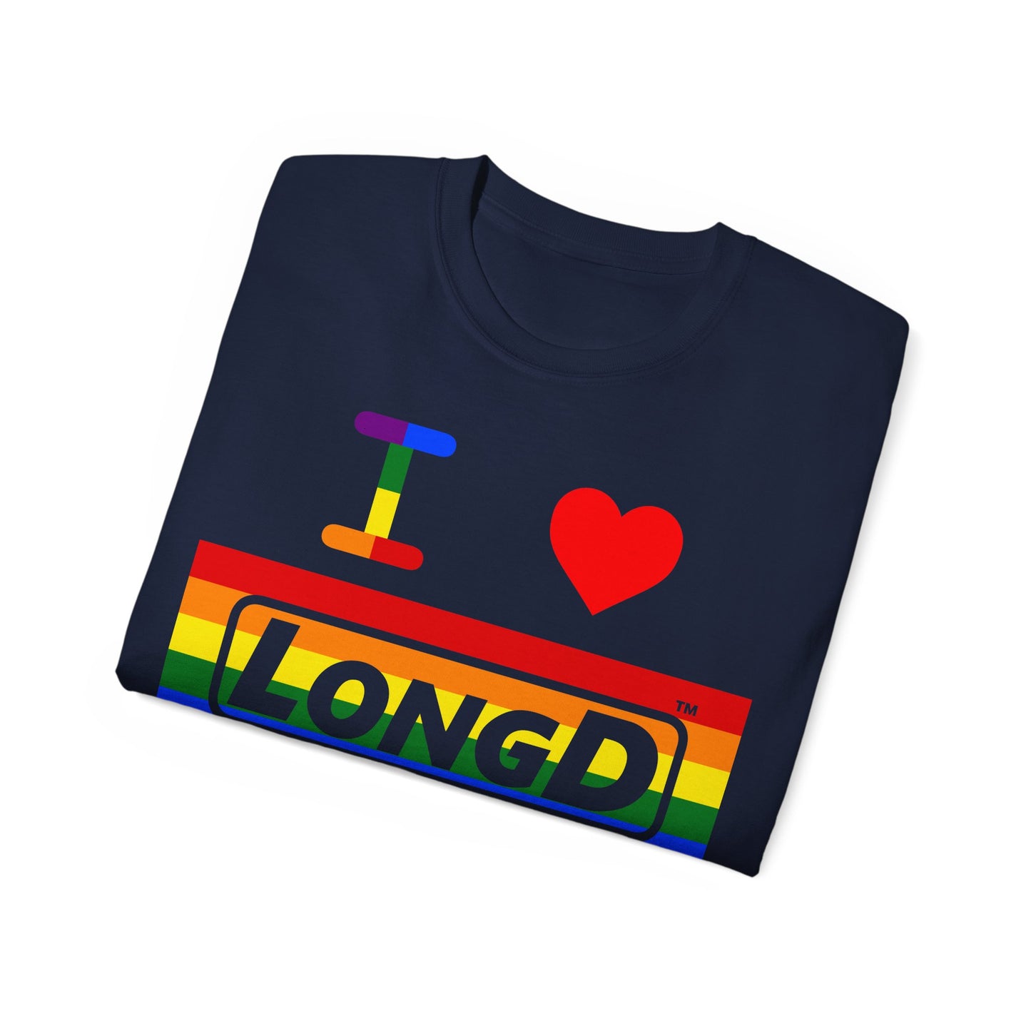 I Luv LongD® Logo Cotton Tee Pride striped negative text