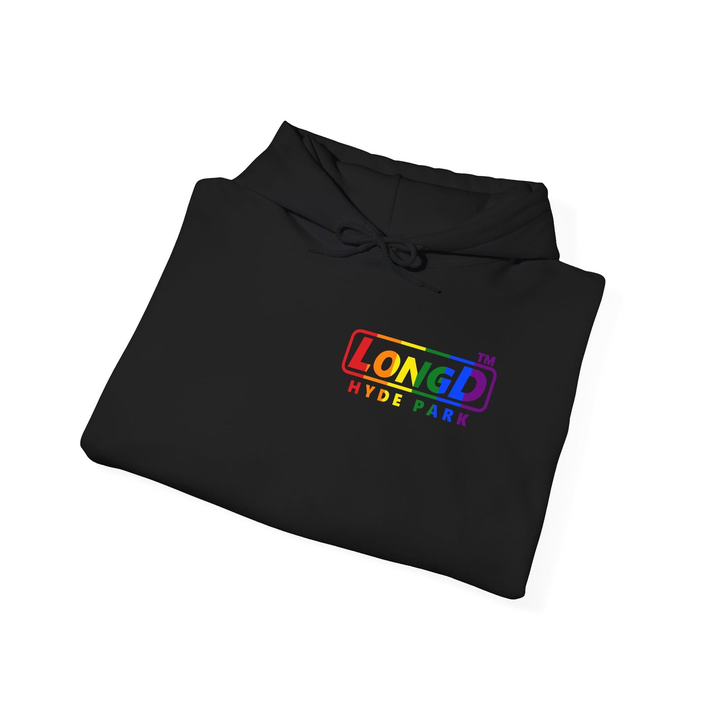 LongD® positive vertical striped single-breasted Hyde Park logo hoodie (Pride colors)