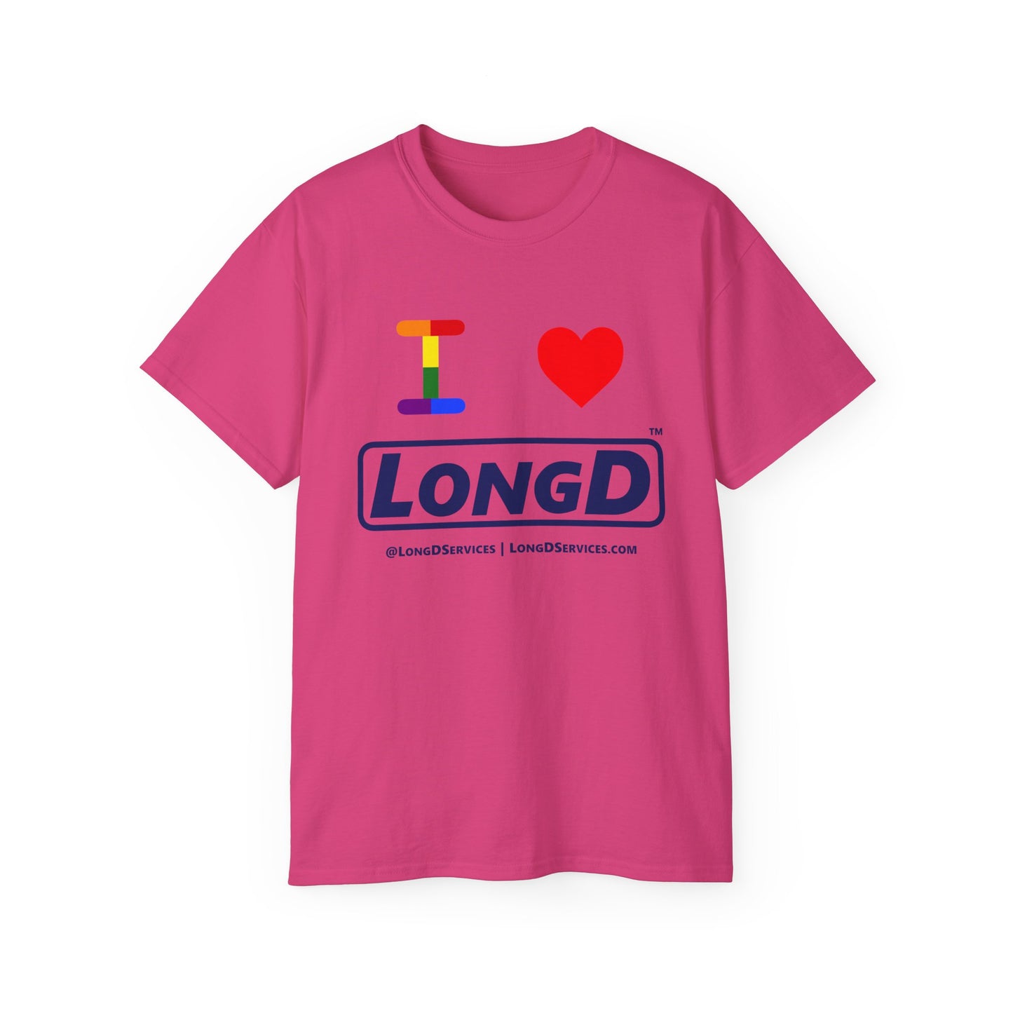 I Luv LongD® Official Logo Cotton Tee Pride rainbow "I" and positive text