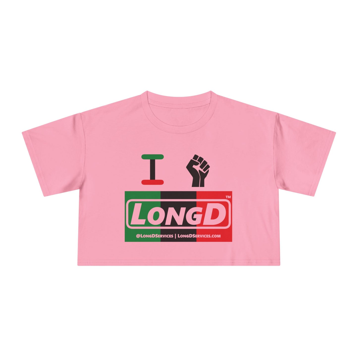 I Fist LongD Logo Women's Crop Tee (Black fist and Juneteenth negative thirds logo)