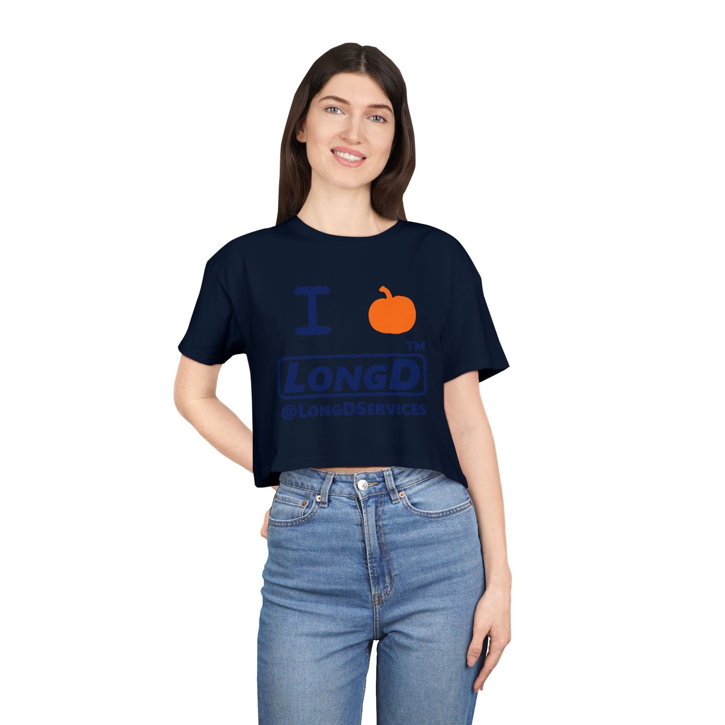 I Pumpkin LongD Logo Crop Tee blue basic tag logo