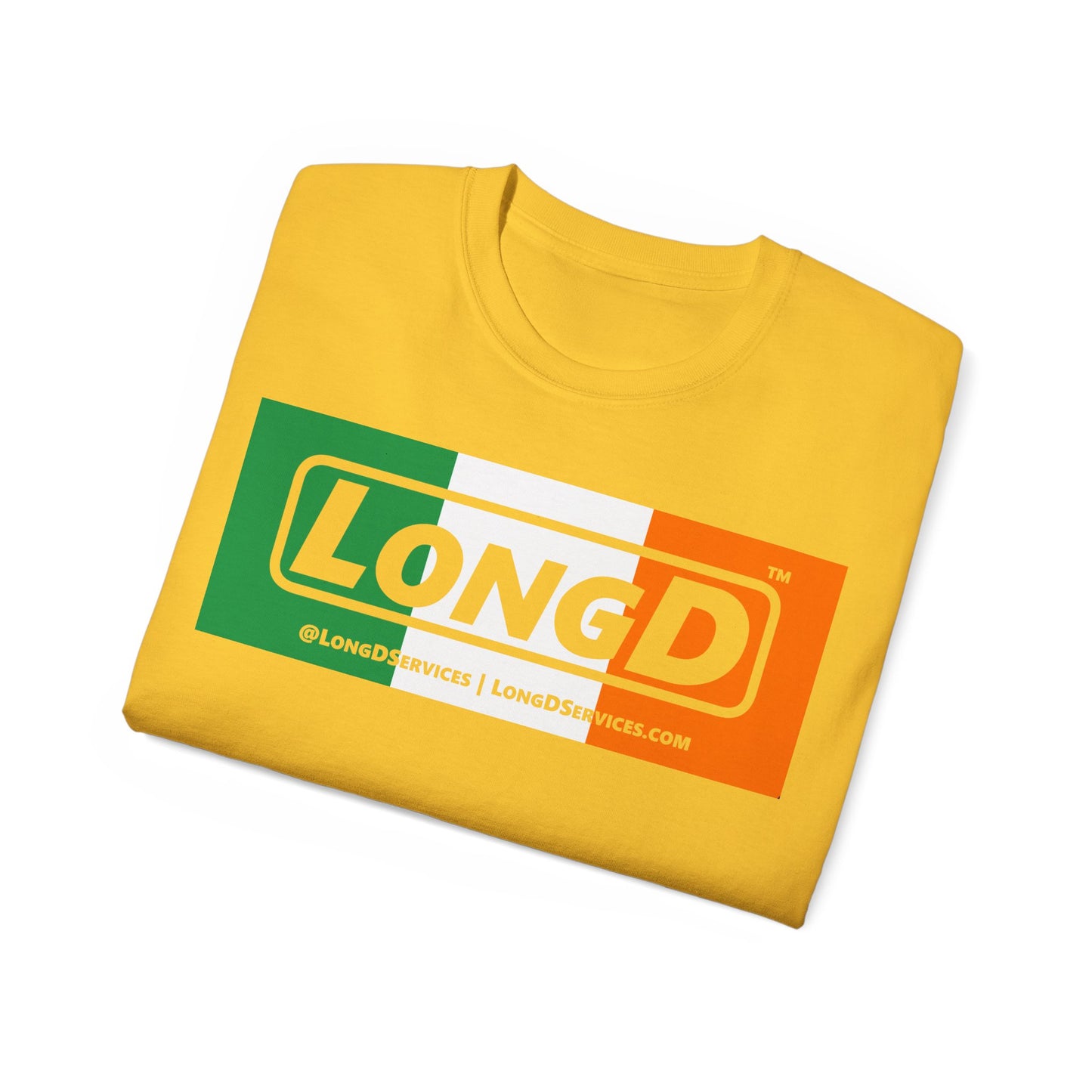 LongD® Logo Cotton Tee (St. Patrick's Day -Irish Green, White and Irish Orange negative thirds)