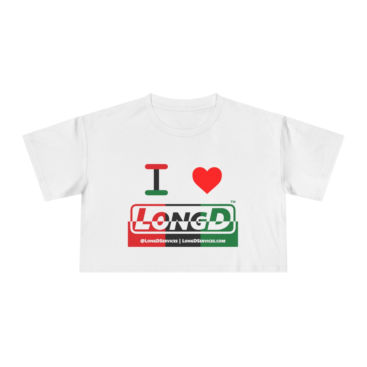 I Luv LongD Logo Women's Crop Tee (Juneteenth positive top negative bottom thirds logo)