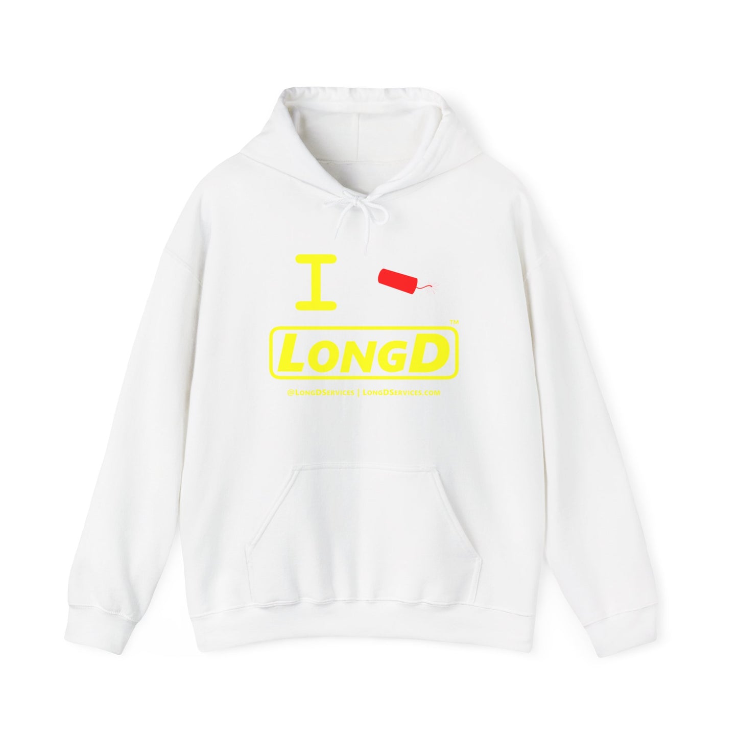 I Firecracker LongD® Reverse Logo Hoodie red firecracker (no blue or white)