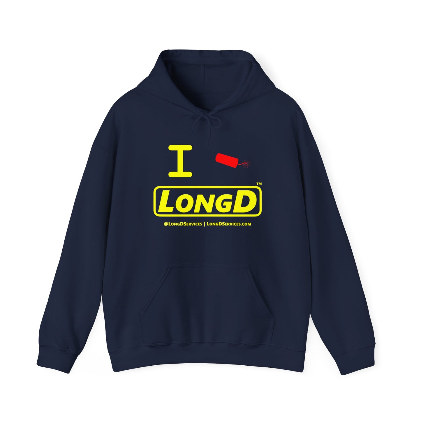 I Firecracker LongD® Reverse Logo Hoodie red firecracker (no blue or white)