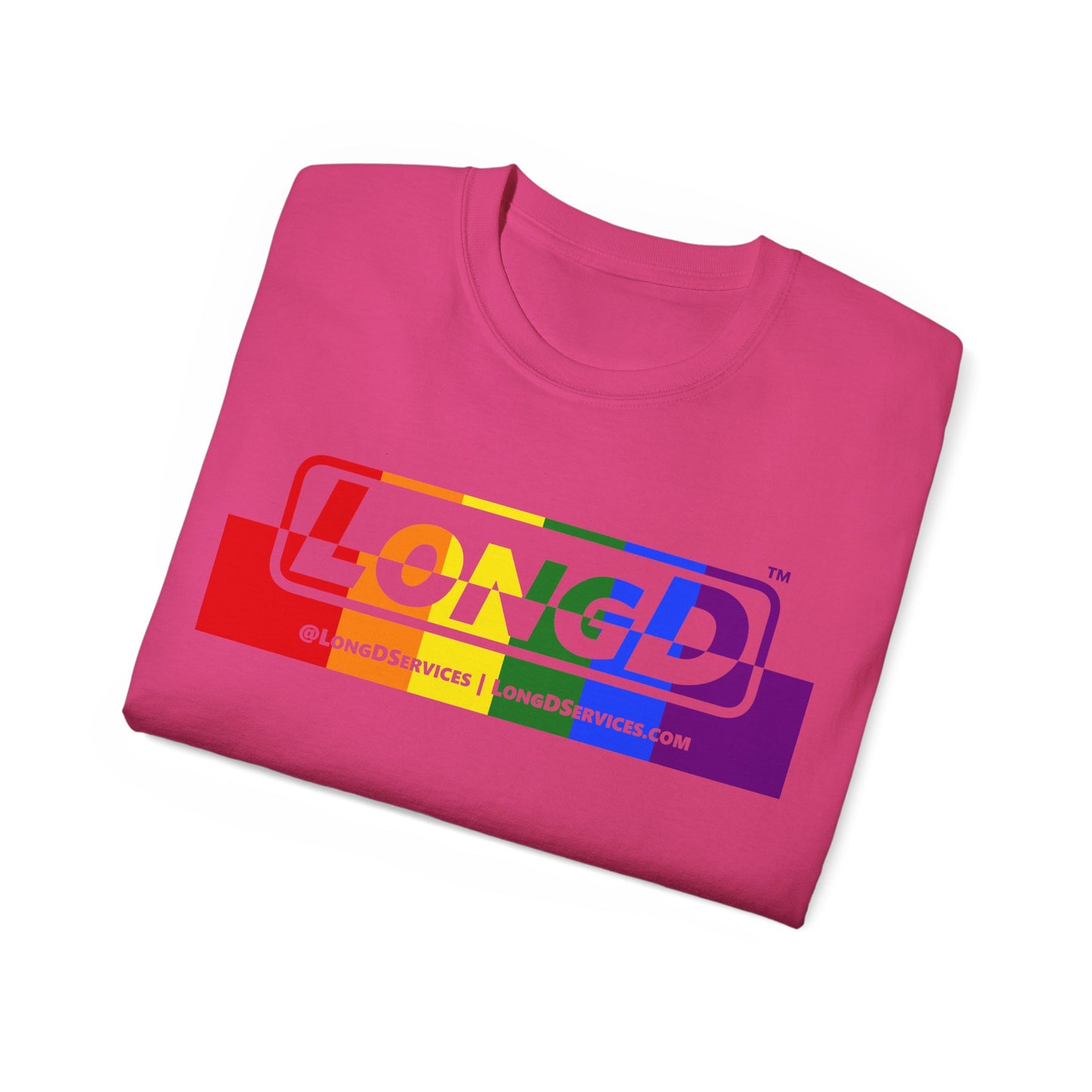 LongD® Logo Cotton Tee Pride rainbow positive top negative bottom text