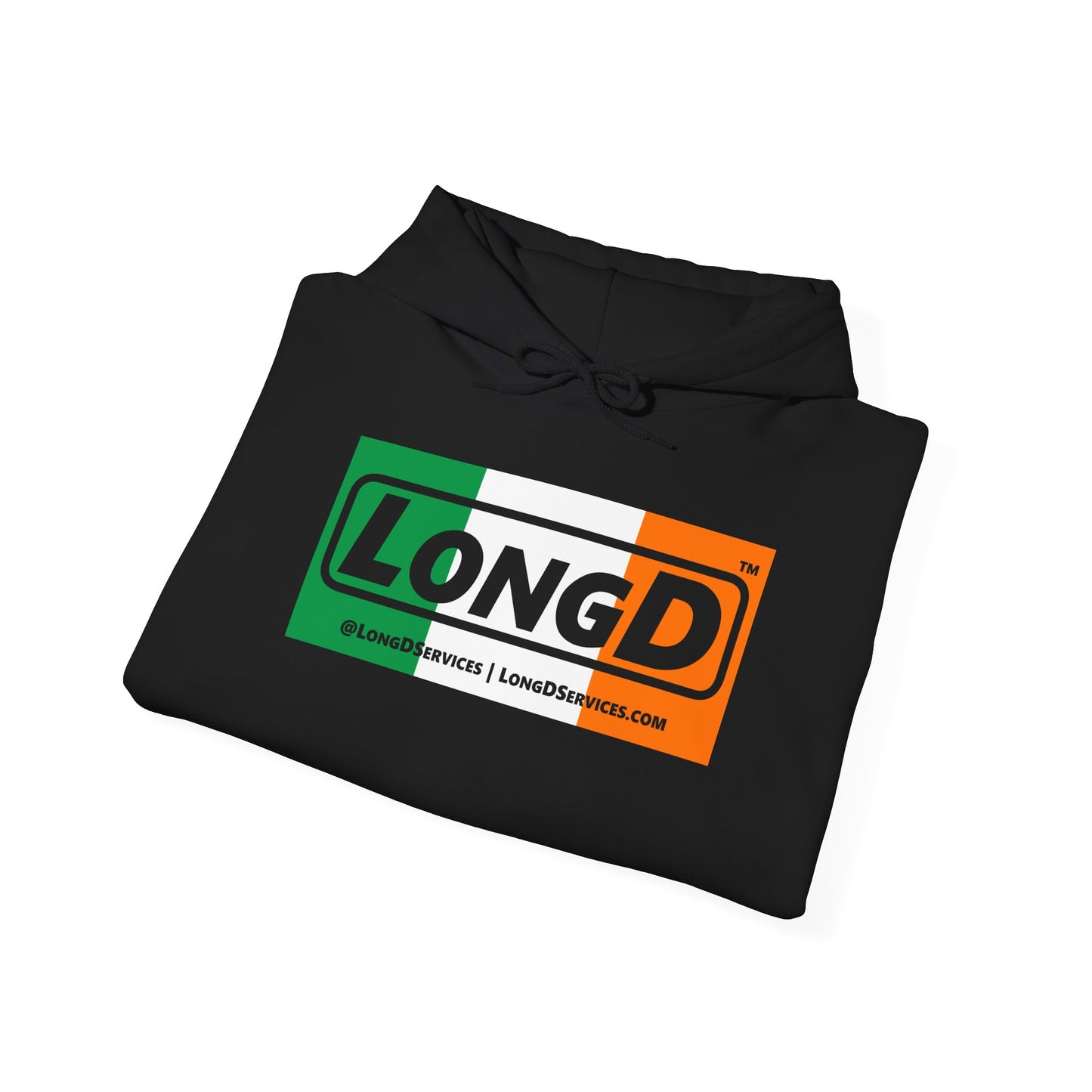 LongD® Logo Hoodie (St. Patrick's Day Irish Green-Irish Orange-White negative text)