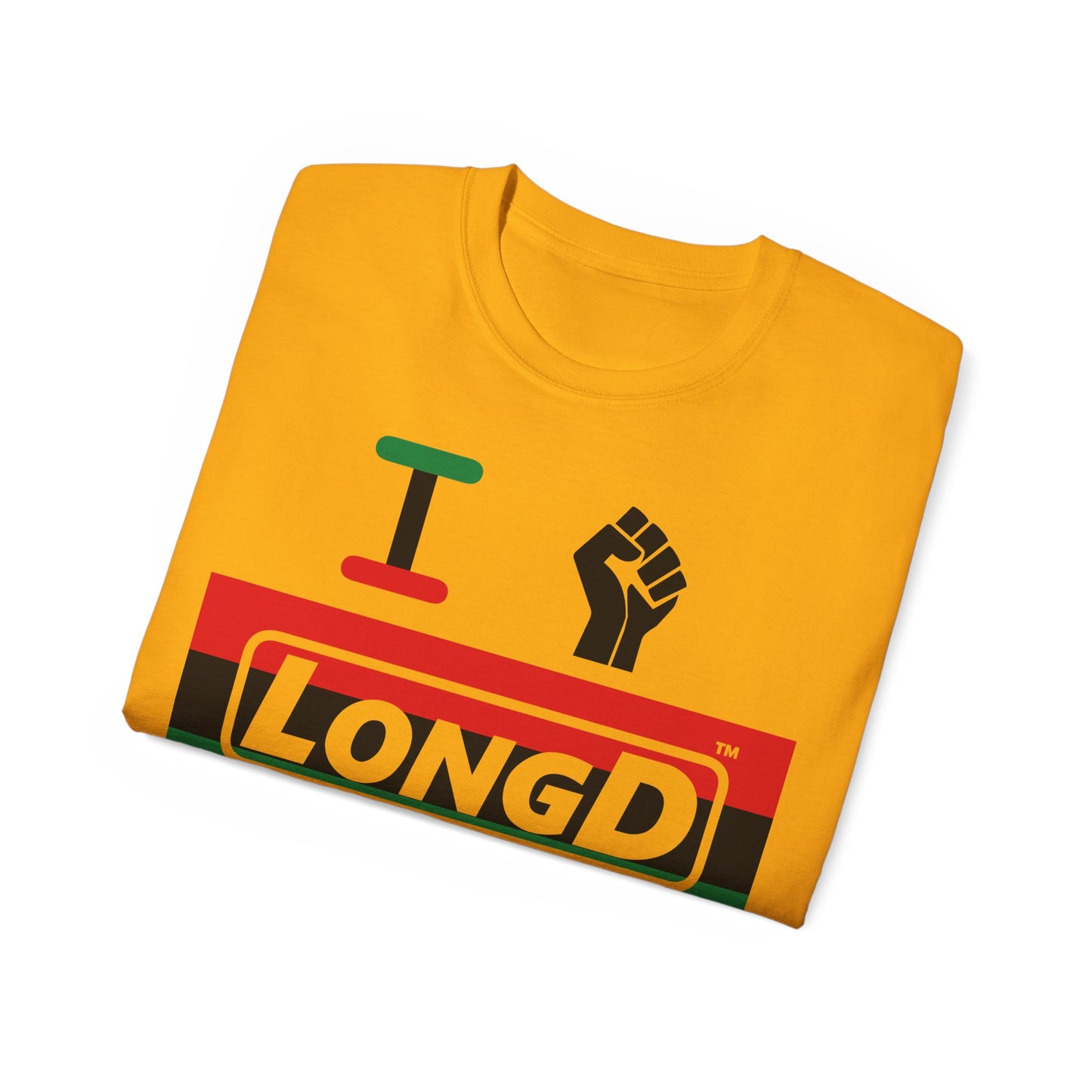 I Fist LongD® Logo Cotton Tee Juneteenth black fist negative striped text