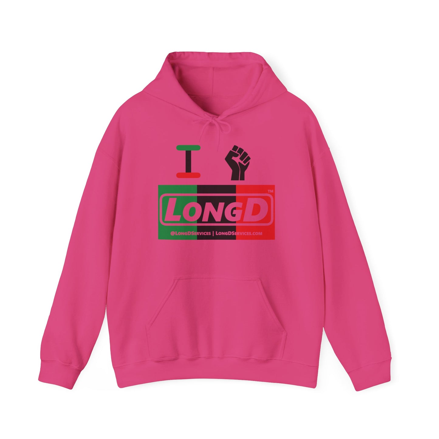 I Fist LongD® Logo Hoodie with Juneteenth black fist negative thirds text