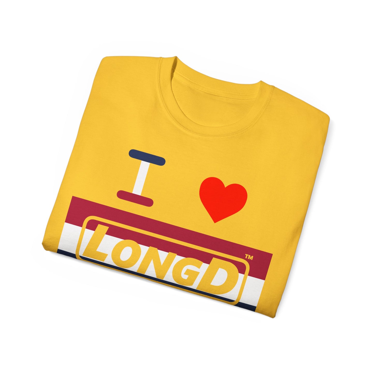 I Luv LongD® Logo Cotton Tee Red, White and Blue striped thirds text