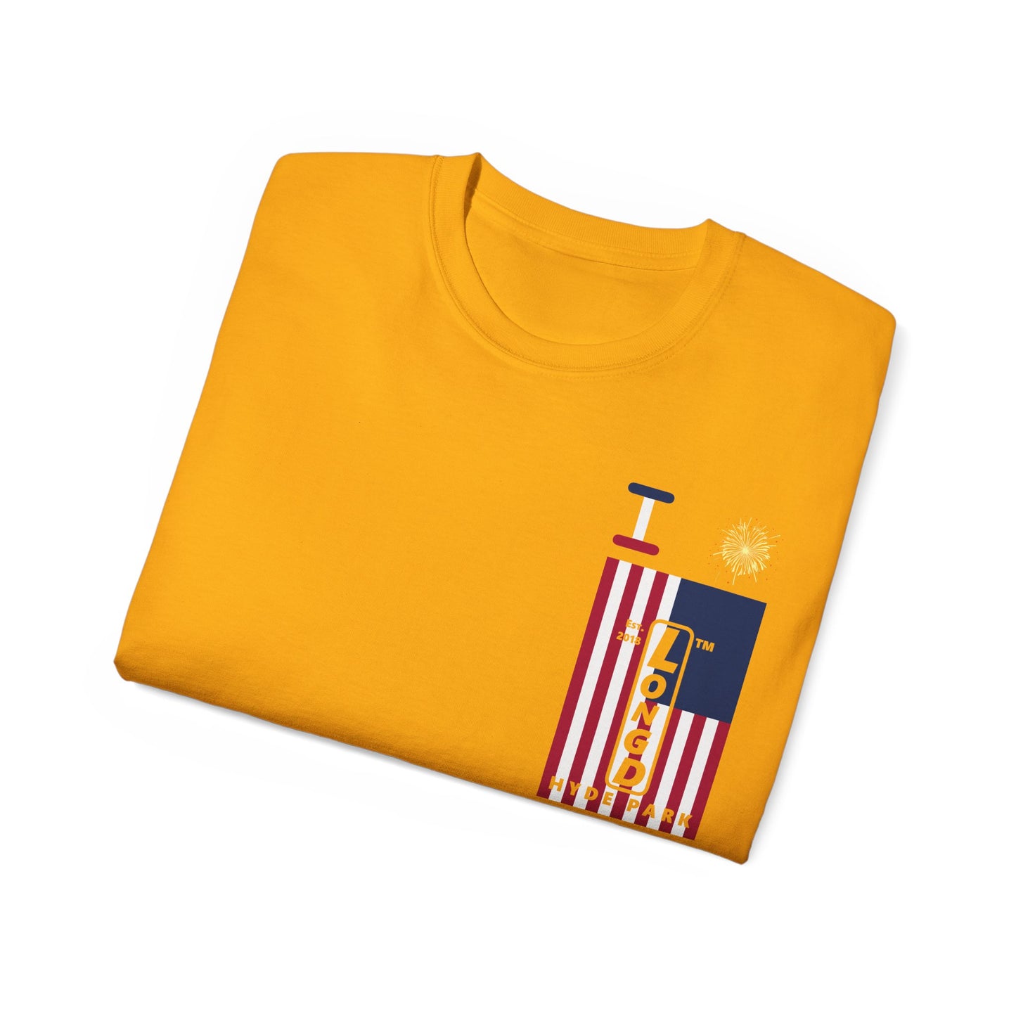 I Burst LongD cotton tee negative cropped flag single-breasted front-back Hyde Park upright logo (Patriotic colors)