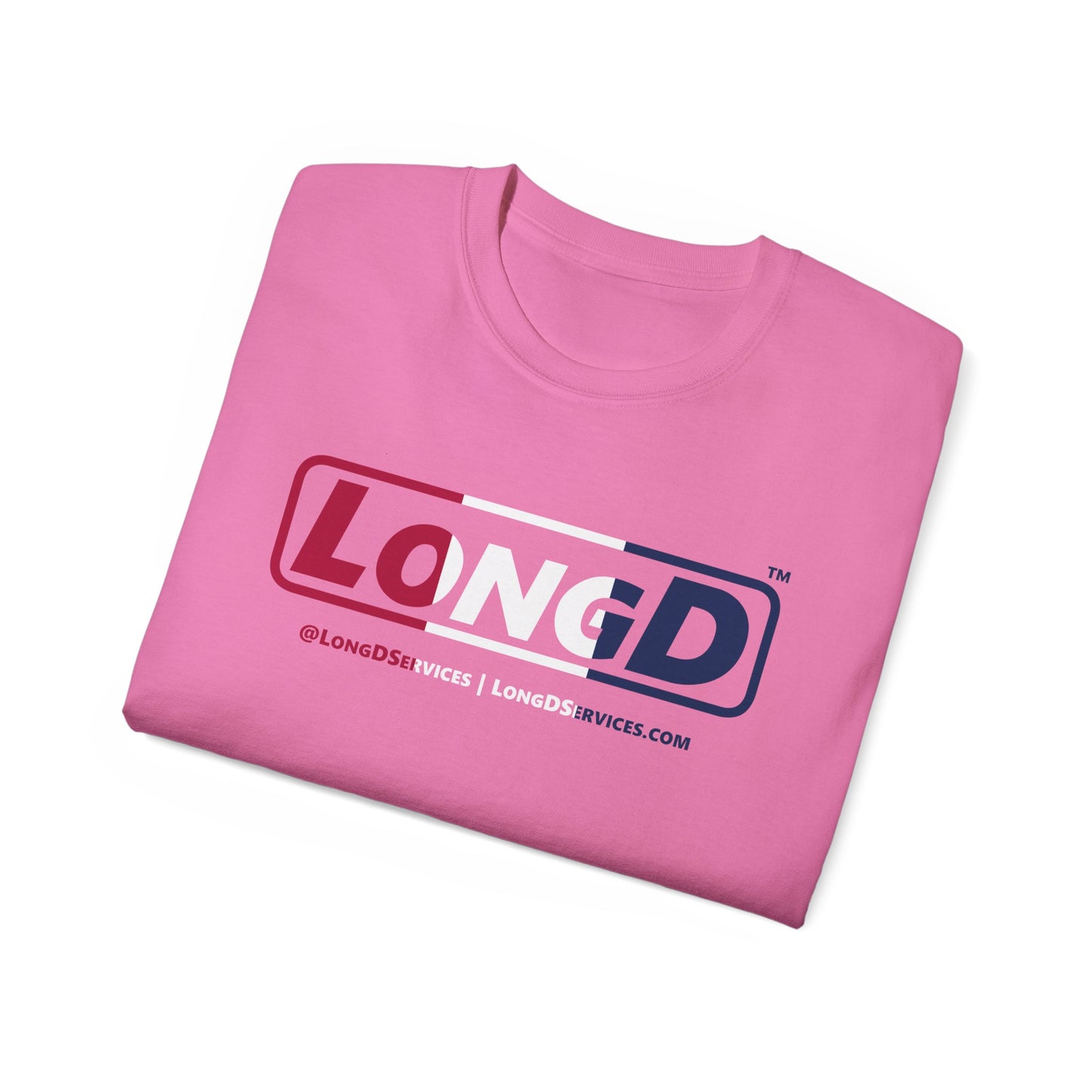 LongD® Logo Cotton Tee Red, White and Blue positive thirds text