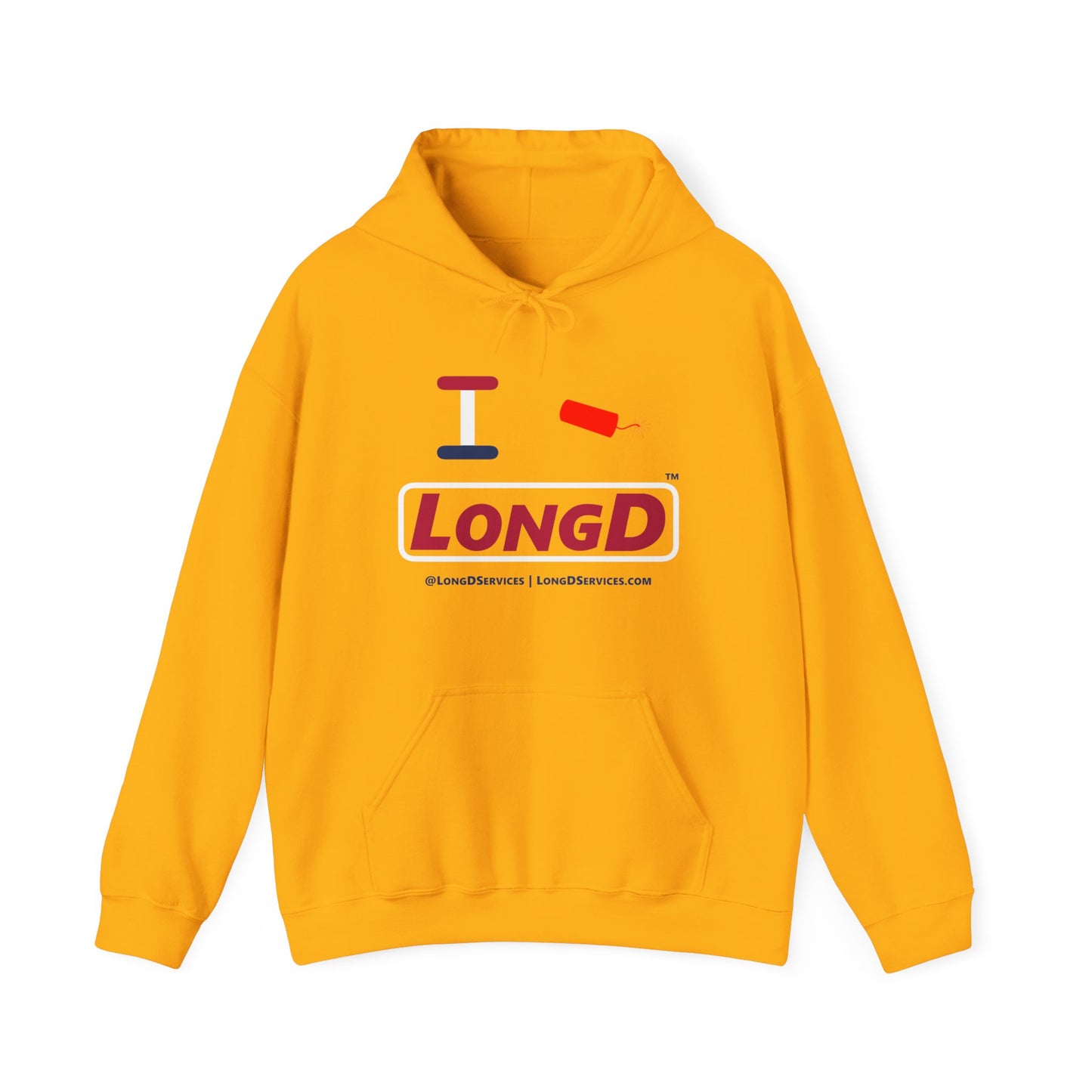 I Firecracker LongD® Logo Hoodie red, white and blue positive elements