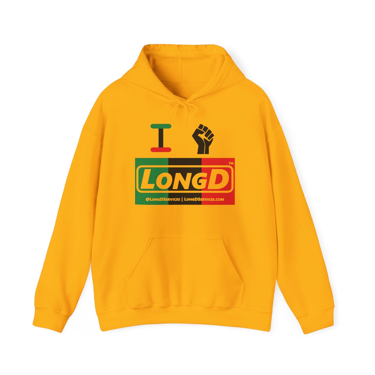 I Fist LongD® Logo Hoodie with Juneteenth black fist negative thirds text