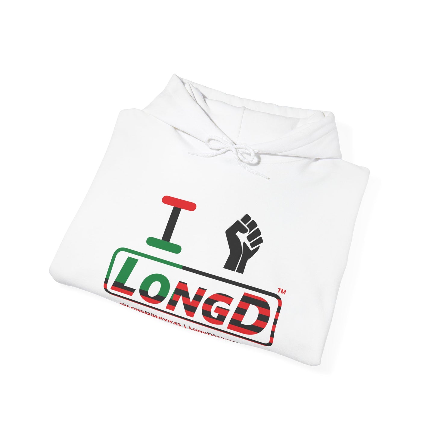 I Fist LongD® Logo Hoodie with Juneteenth black fist positive flag