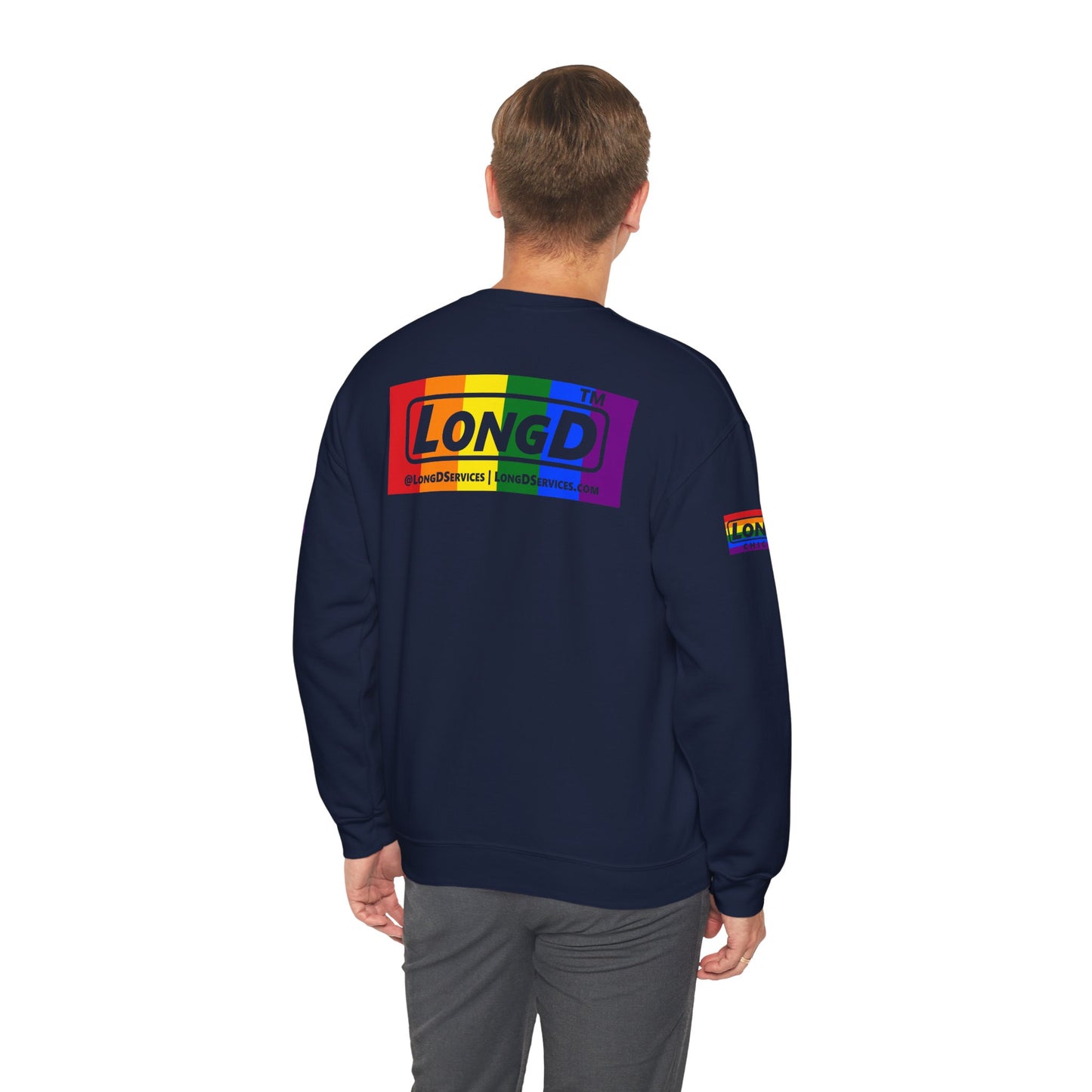 LongD official basic 4-print tag logo crewneck sweatshirt with Pride heart
