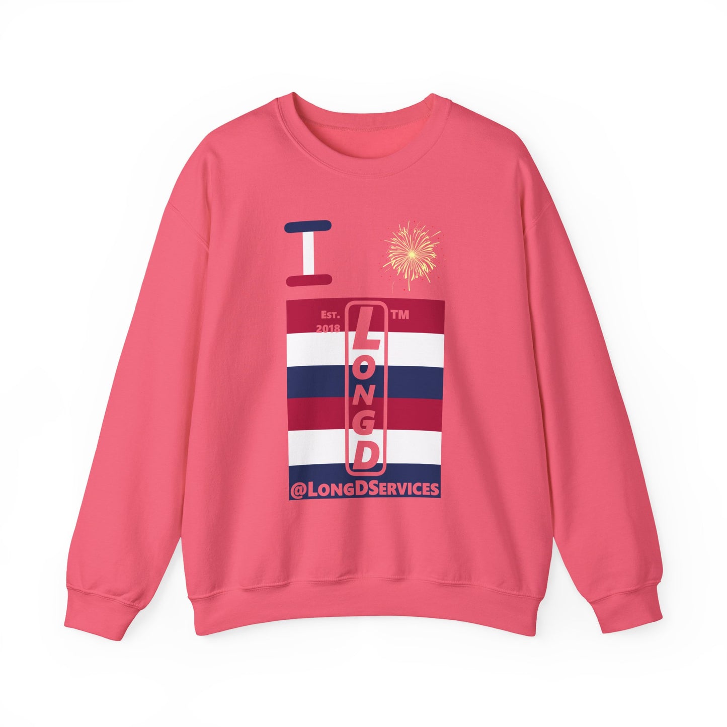 I Burst LongD negative horizontal 6-striped tag upright logo crewneck sweatshirt