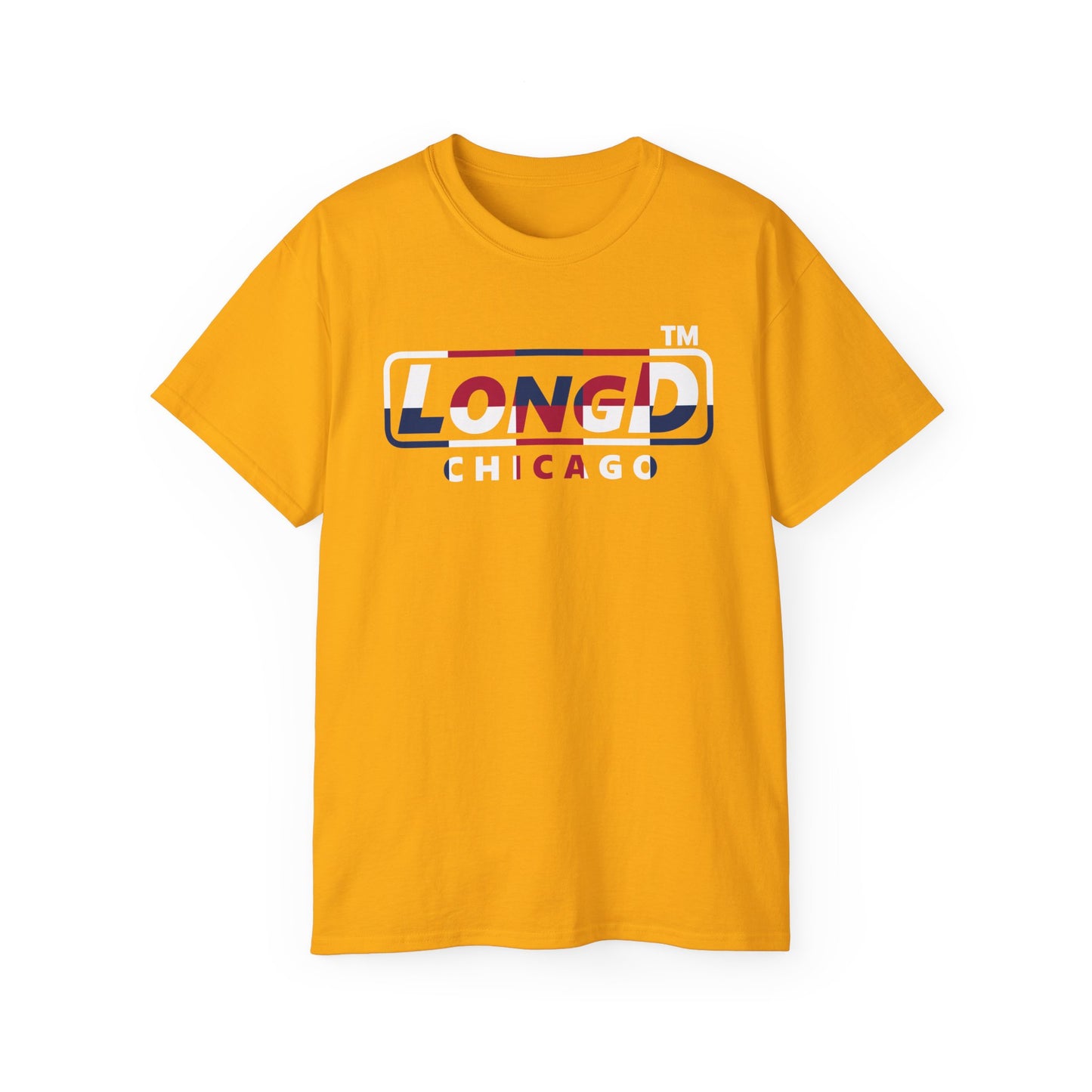 LongD positive 2x5 front-back Chicago logo cotton tee (patriotic colors)
