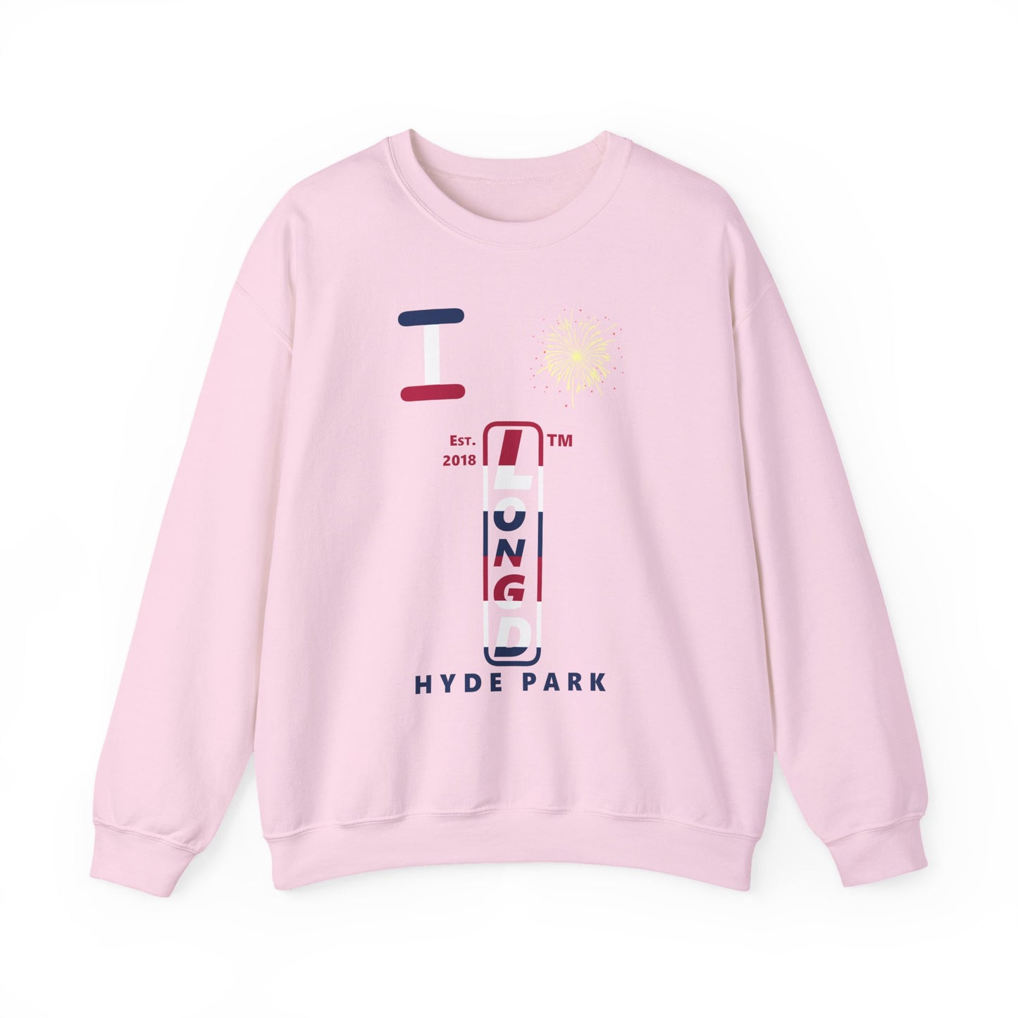 I Burst LongD positive horizontal 6-striped Hyde Park upright logo crewneck sweatshirt