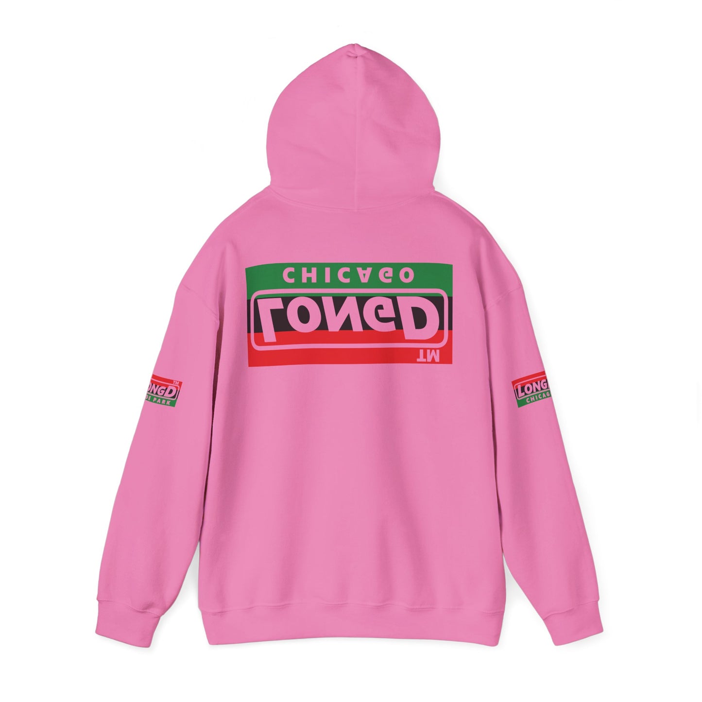 LongD® basic official Chicago 4-print flipped-back logo Hoodie (Juneteenth colors)