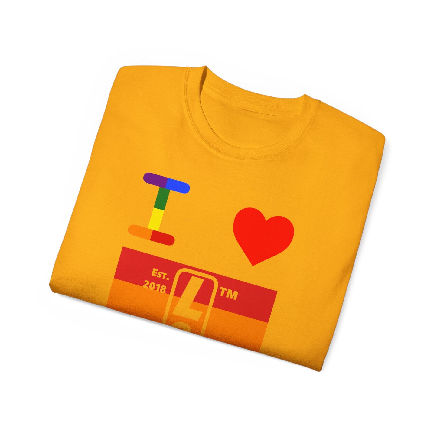I Luv LongD Cotton Tee negative horizontal striped Chicago upright logo (Pride colors)