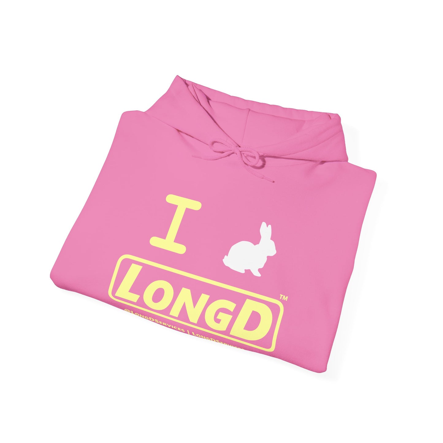 I Bunny LongD® Logo Hoodie Pastel yellow text (White Easter Bunny)