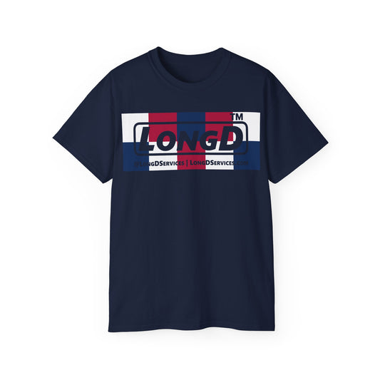 LongD negative 2x5 tag-domain logo cotton tee (patriotic colors)
