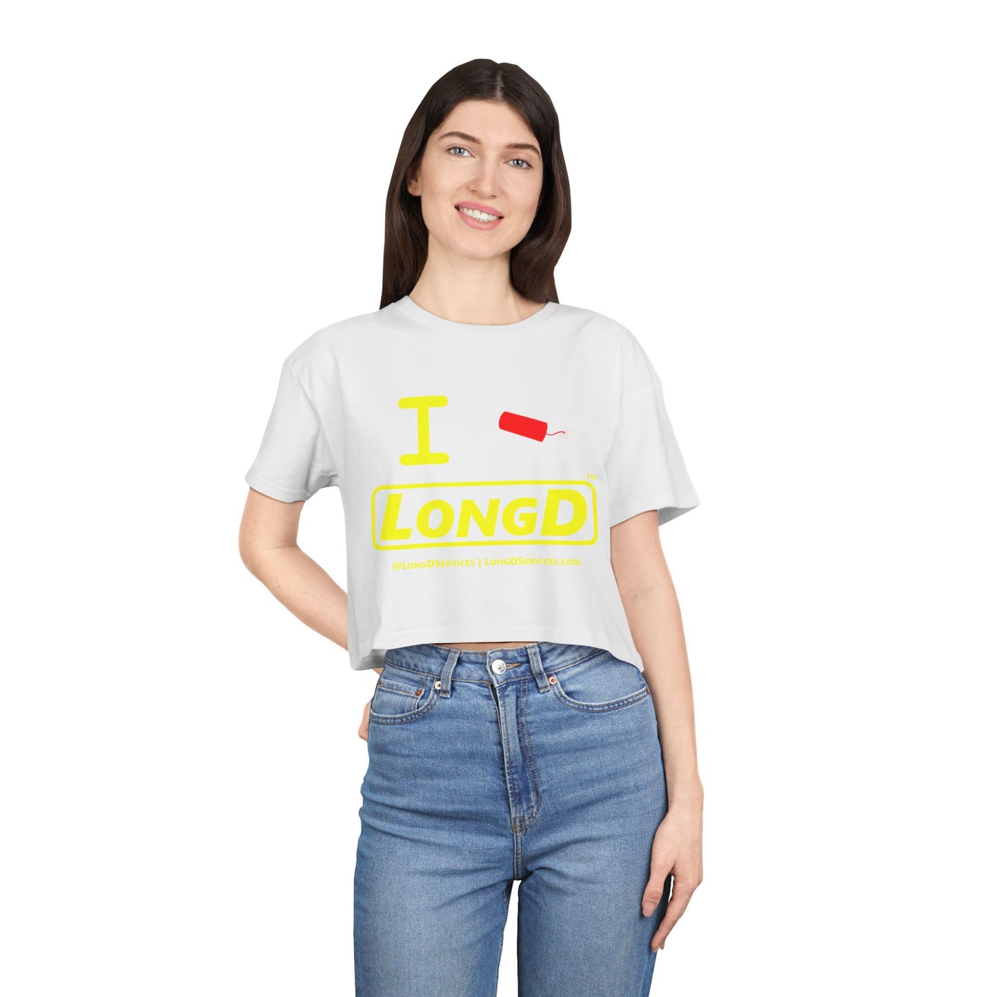 I Firecracker LongD Reverse Logo Women's Crop Tee Red firecracker (no blue or white)