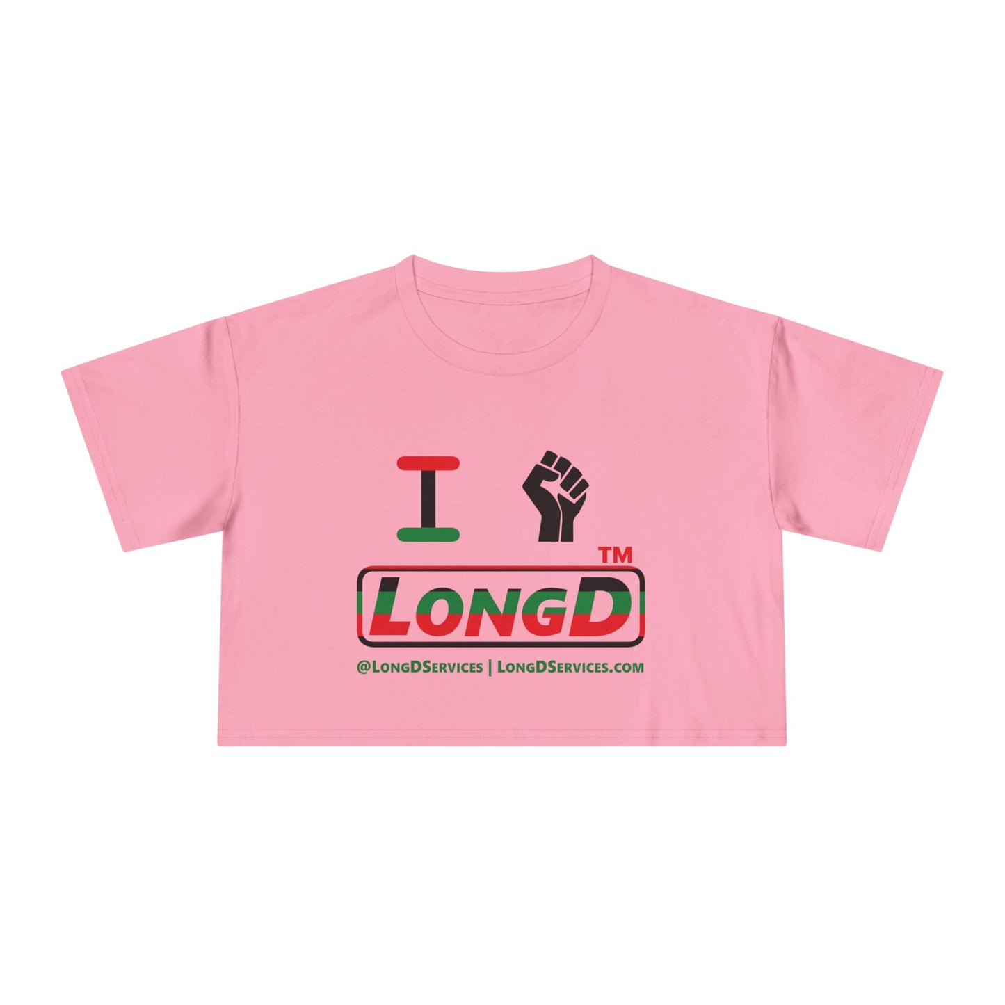 I fist LongD positive horizontal 6-striped tag-domain logo crop tee