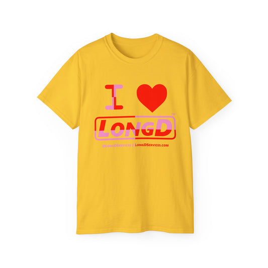 I Luv LongD Logo Cotton Tee (Valentines pink/red quarter split text)