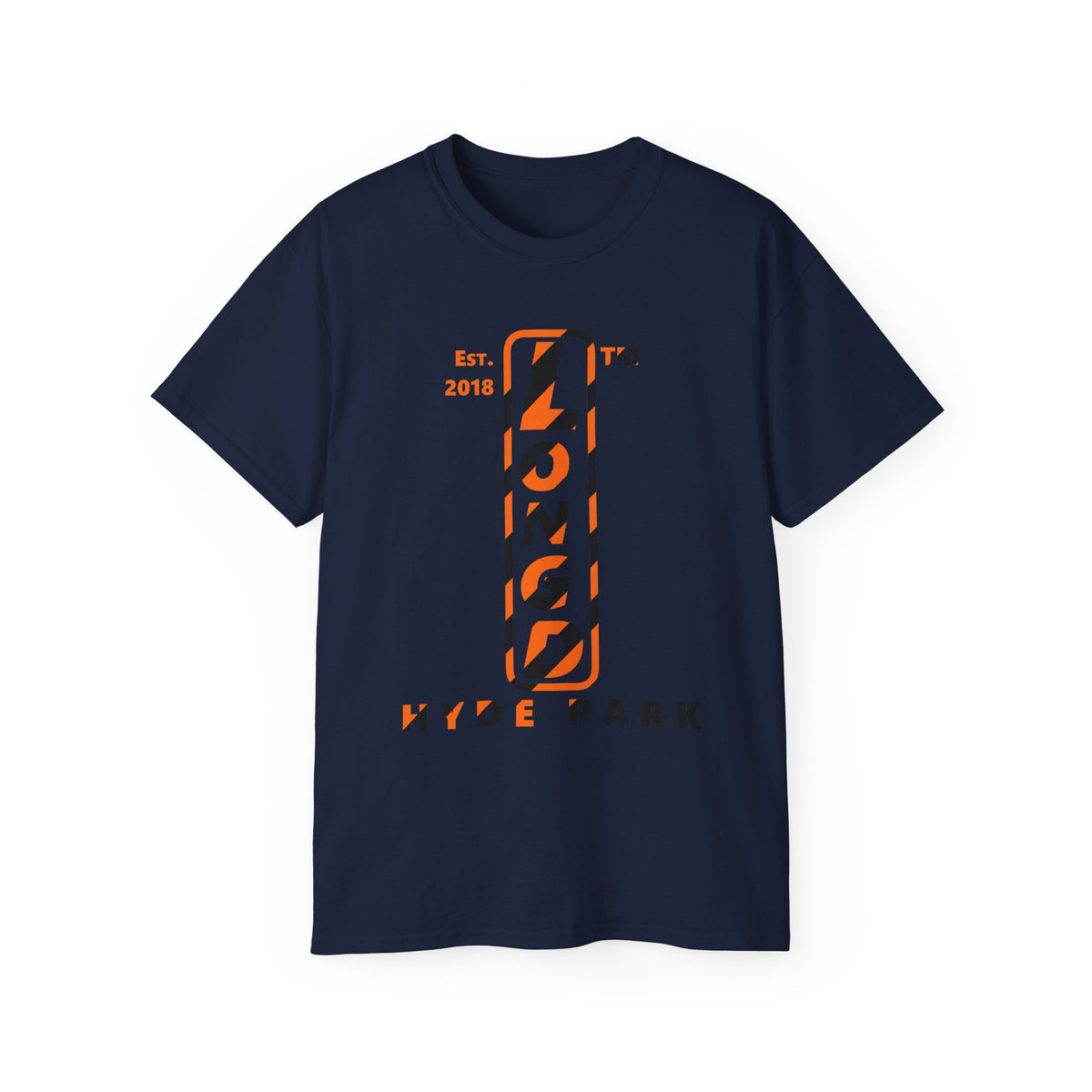 LongD Hyde Park positive upright pixel-weighted 12-striped logo (Halloween colors) cotton tee