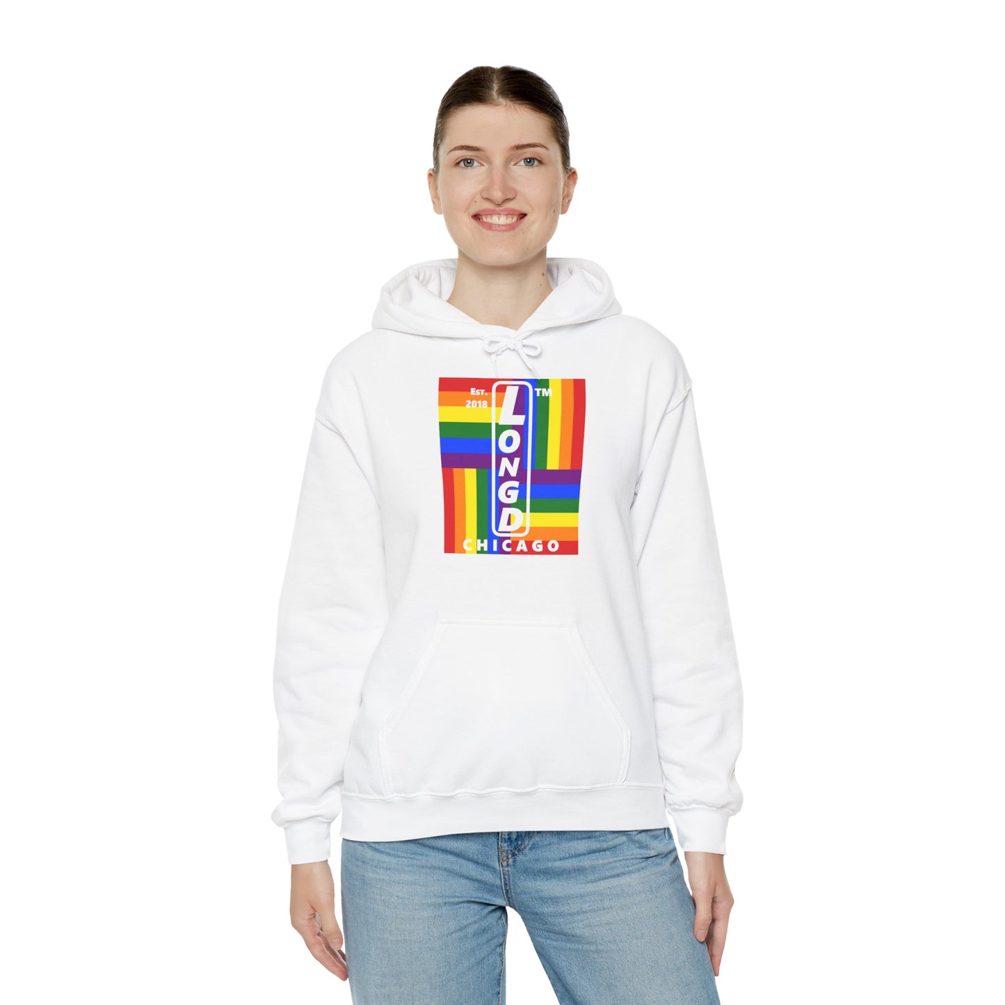 LongD® negative windmill upright Chicago logo hoodie (Pride colors)