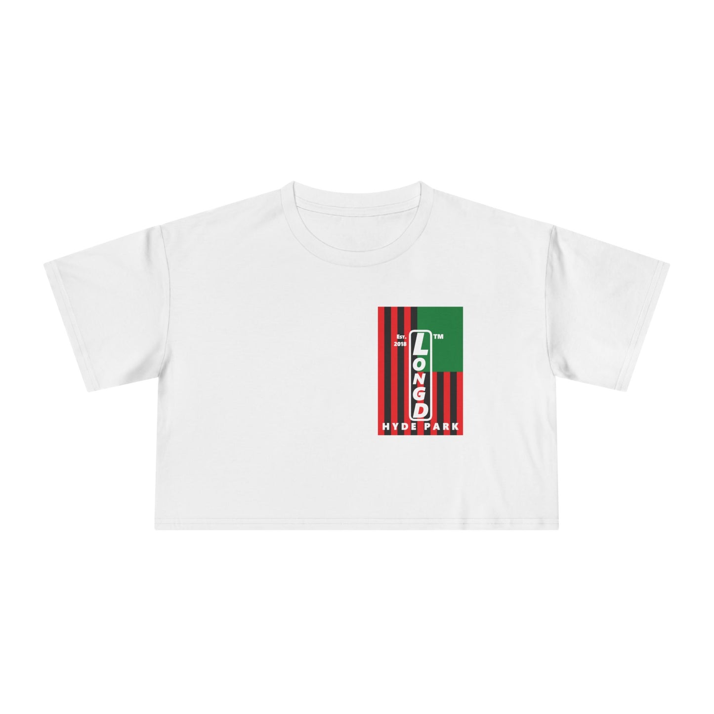 Negative flag upright single-breasted Hyde Park logo crop tee (Juneteenth colors)
