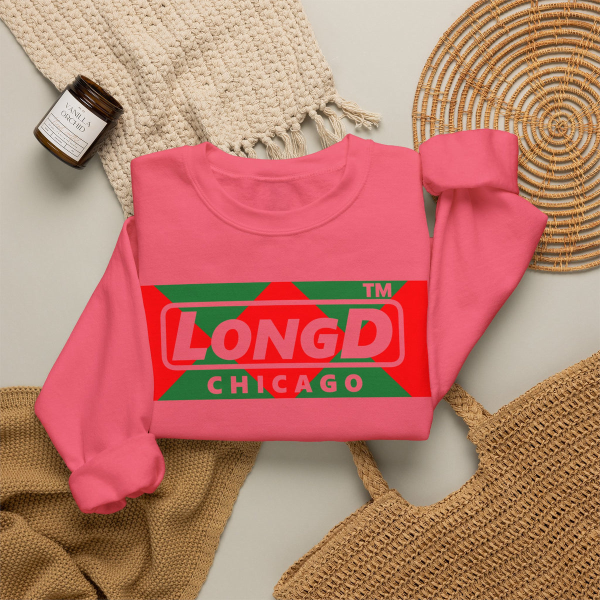 LongD Chicago negative big argyle logo (Xmas colors) crewneck sweatshirt