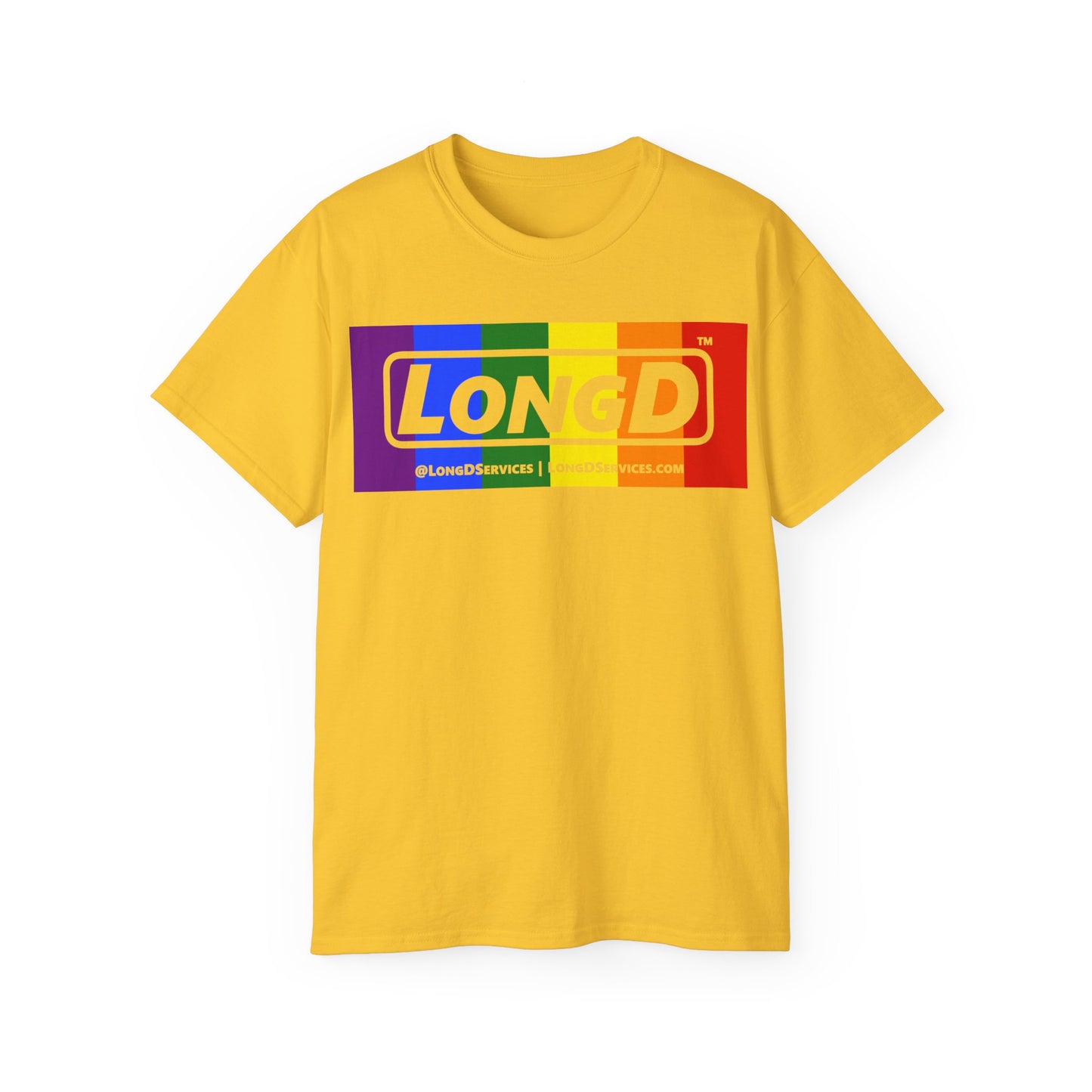 LongD® Logo Cotton Tee Pride rainbow negative text
