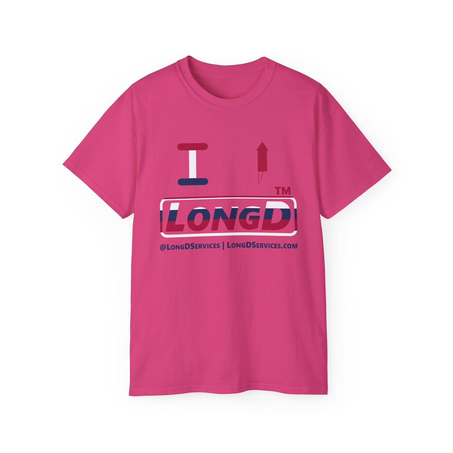 I firecracker LongD positive horizontal 6-striped tag-domain logo cotton tee