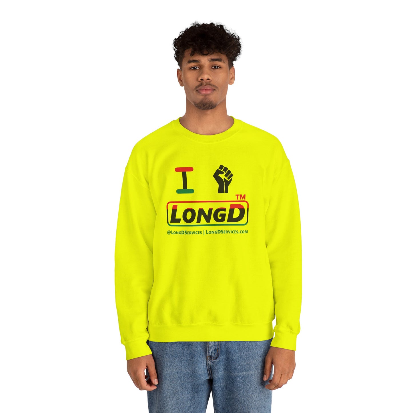 I fist LongD positive horizontal 3-striped tag-domain logo crewneck sweatshirt
