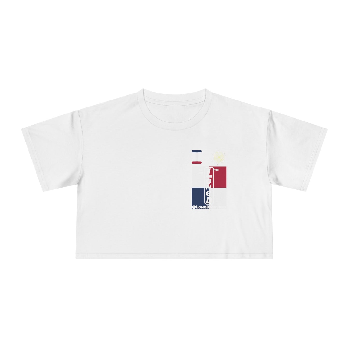 I burst LongD negative quarters upright single-breasted tag logo crop tee