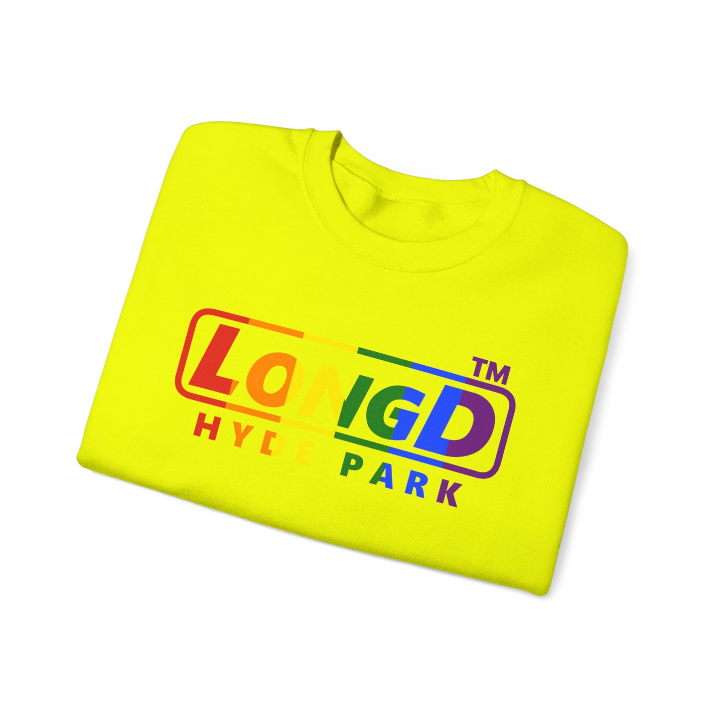 LongD positive vertical striped Hyde Park logo crewneck sweatshirt (Pride colors)