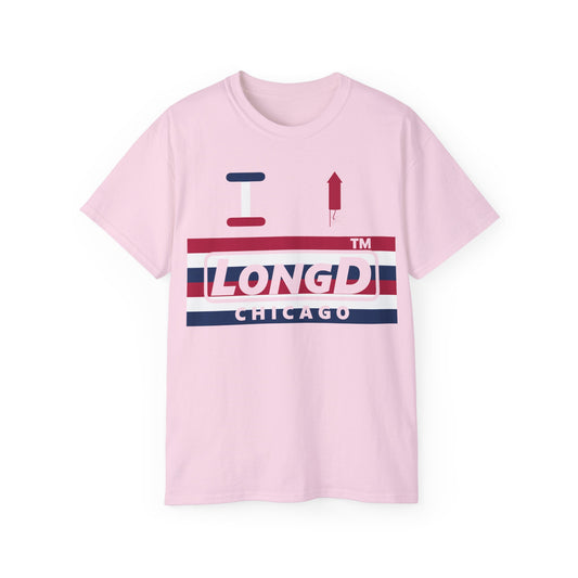 I firecracker LongD negative horizontal 6-striped Chicago logo cotton tee