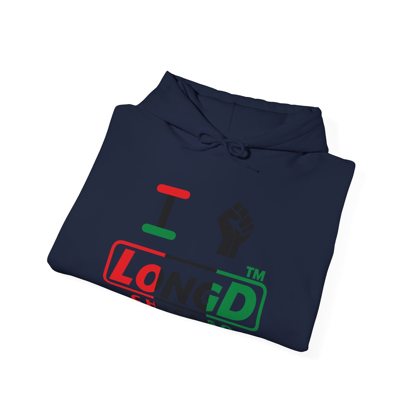 I fist LongD® positive vertical 3-striped Chicago logo Hoodie (Juneteenth colors)